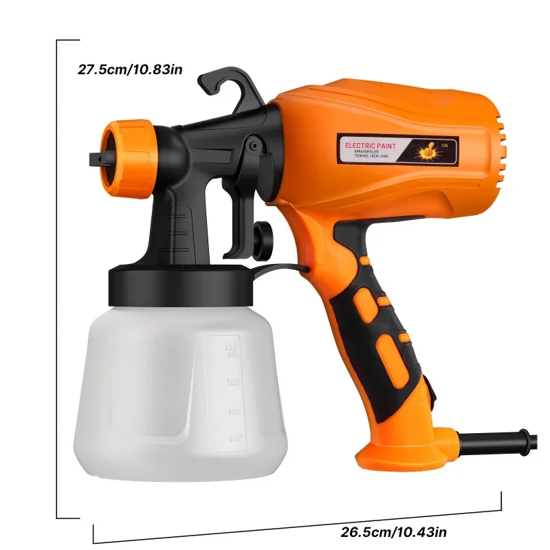 Paint Sprayer - High-Power Spray Gun with 2 Adjustable Nozzles and 3 Versatile Spray Patterns, Easy Cleaning and 900ml Large Cap