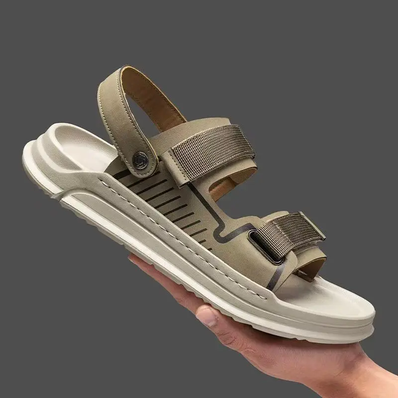 

Men's Leather Dual Purpose Outdoor Beach Sandals Slippers Summer New Open Toe Thick Sole Non Slip Anti Odor Casual Sports Sandal
