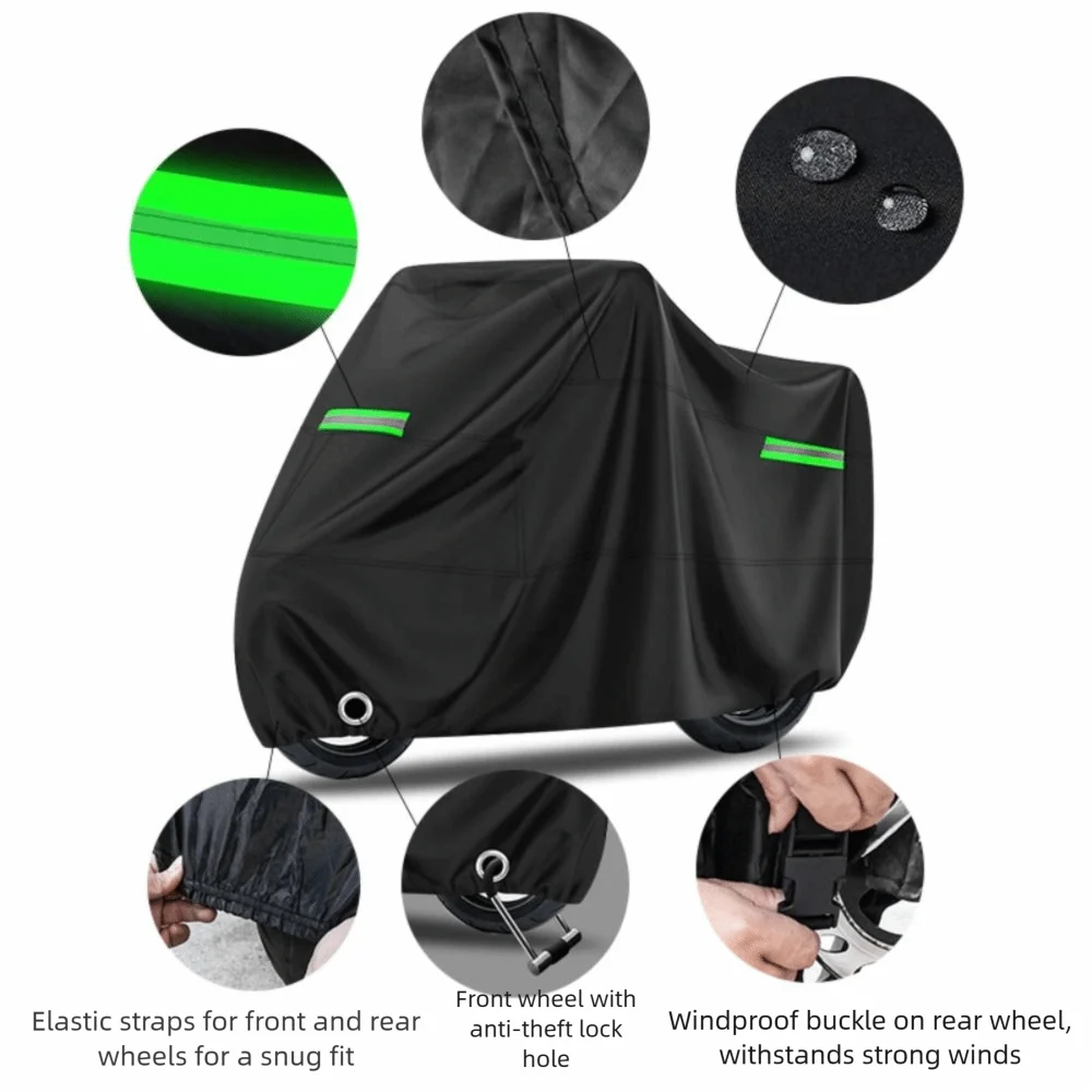 

Waterproof Motorcycle Cover with 2pcs Refletive Strips Practical Electric Vehicle Raincoat Sun-proof Rain Cover Dustproof