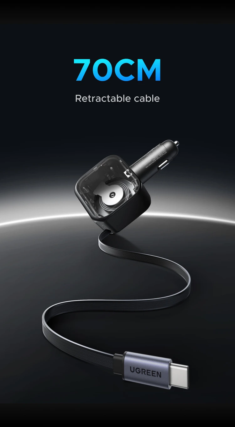 UGREEN 145W 90W 60W Car Charger 3 USB-C & 1 USB-A Ports PD QC4.0 Fast Charging with Retractable Cable for iPhone 18 17 MacBook