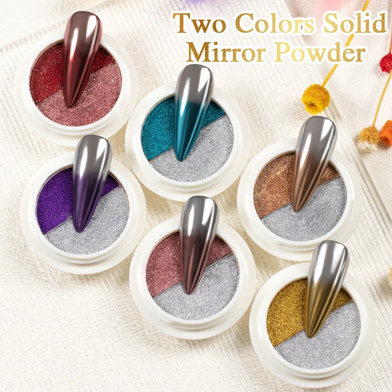 PUENTE 1 Box Two Colors Solid Nail Mirror Glitter Powder Colorful Metallic Effect Chrome Dust Nail Art Pigment Decoration