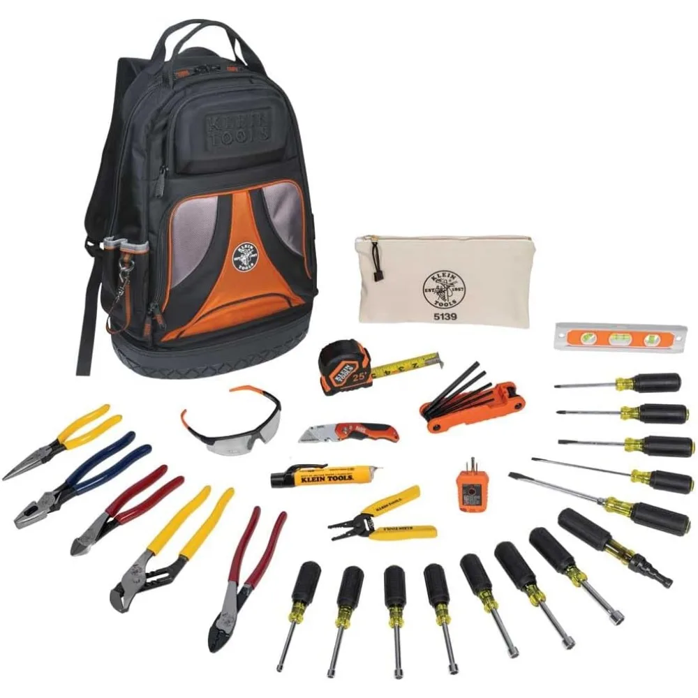 80028 Hand Tools Kit includes Pliers, Screwdrivers, Nut Drivers, Backpack, and More Jobsite Tools, 28-Piece