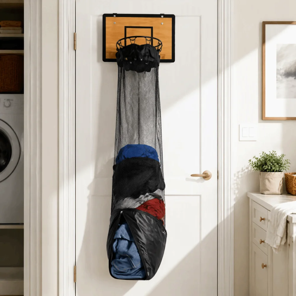 Can Be Hung Hanging Laundry Basket Net Fabric Storage No Drilling Required Wall-mounted Dirty Laundry Basket Fun Household