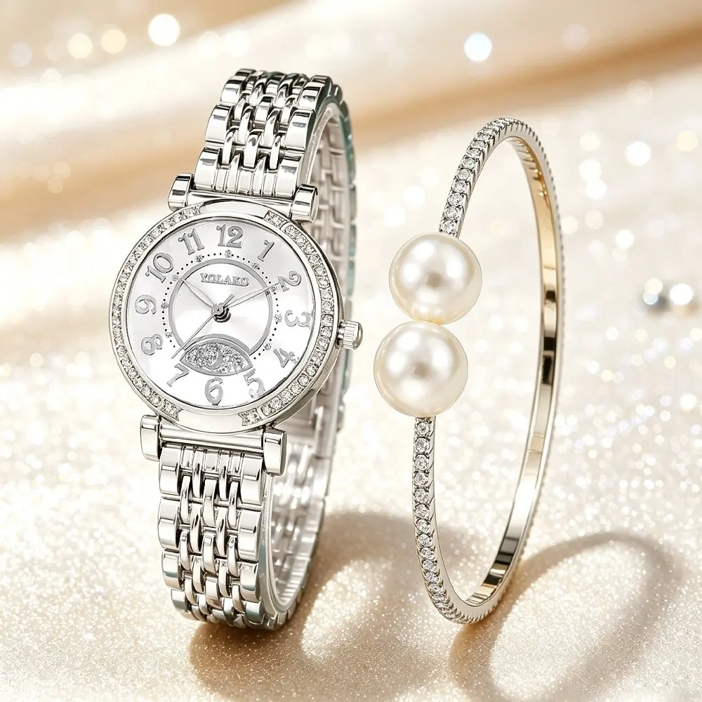 2PCS Women'S Watch Bracelet Set Classic Decoration Dial Simple StyleWomen'S Quartz Watch For Friends,Suitable For All Year Round