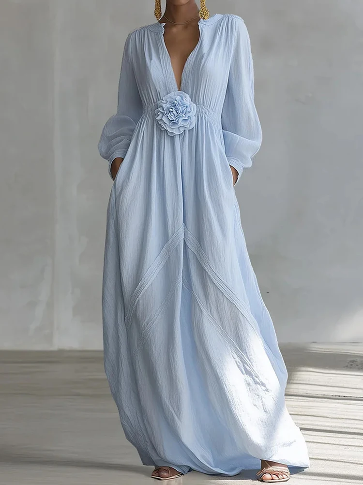 Spring Summer Elegant Long Sleeve Beach Dress Casual 2026 Women Holiday Loose Shirt Dress Female V Neck Maxi Streetwear Dresses