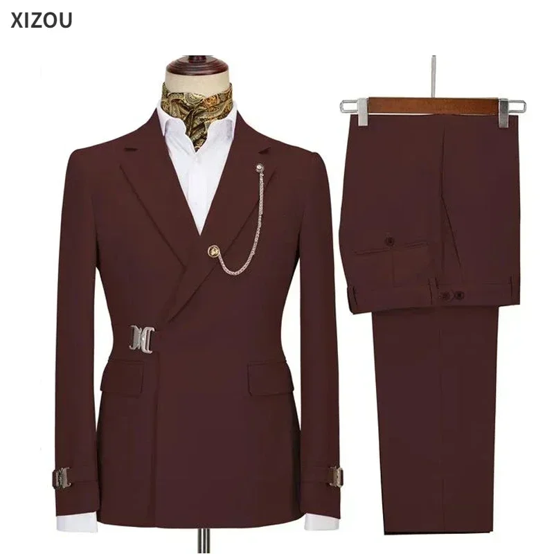 Wedding Suits For Men 2 Pieces Set Elegant Luxury Party Blazers Italian Design Classic Full Jackets Pants Without Accessories