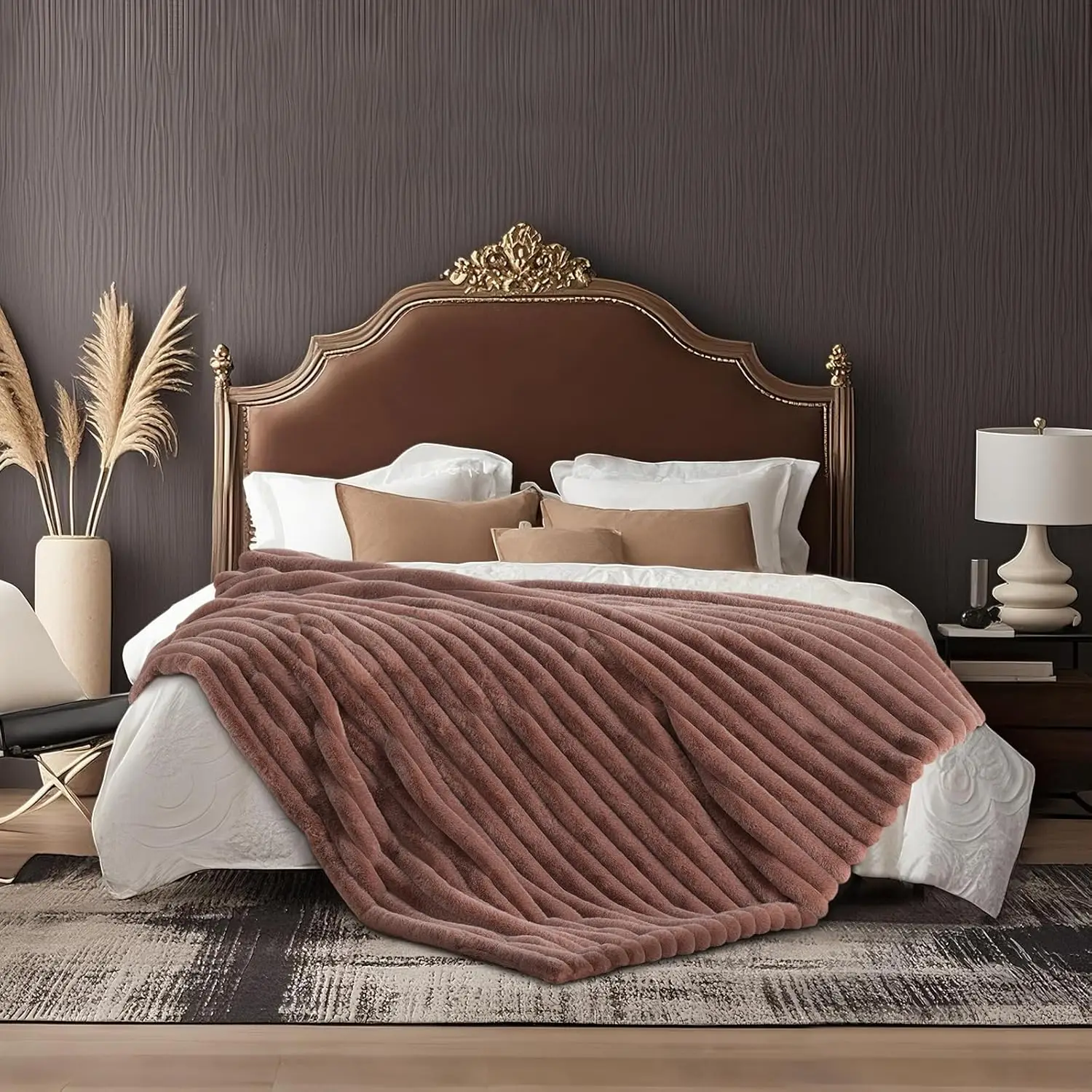 

Одеяло из искусственного меха, ультра уютное пушистое роскошное мягкое плюшевое одеяло в полоску для дивана-кровати, 60x80 дюймов, лисий коричневый цвет