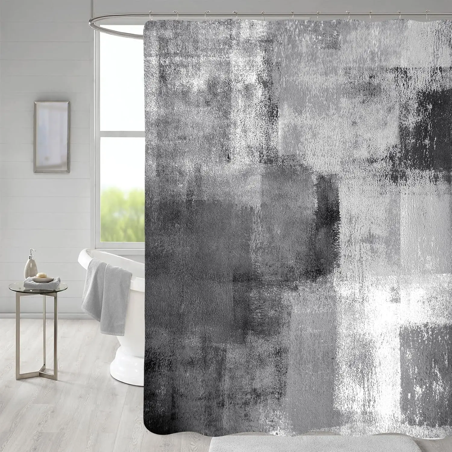 

Gray Abstract Shower Curtain Modern Art Design Bathroom Decor Monochrome Pattern Minimalist Style Textured Look Bath Accessory