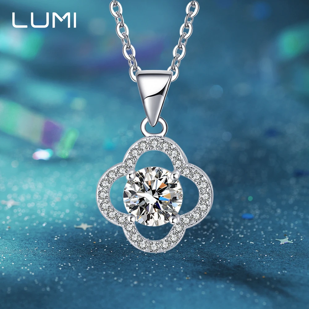 

Luck Clover 1-2cctw Moissanite Ladies Necklace Pendant - Real 925 Silver Line Necklace Jewelry Clavicle Accessories Collar