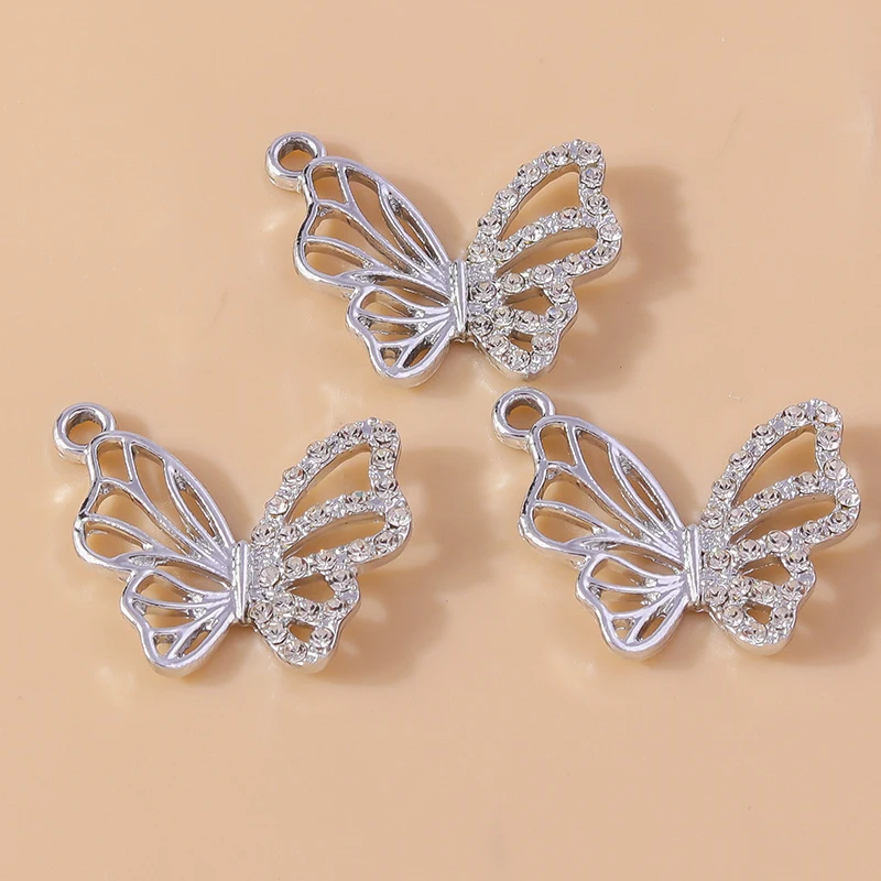 20 Stück zarte, kristallverzierte, hohle Schmetterlingsanhänger aus Metall für die Schmuckherstellung, Ohrringe, Halsketten, Accessoires, DIY-Geschenk – Detail 4