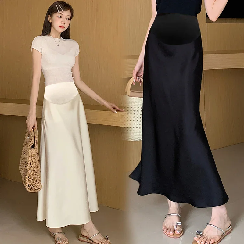 

Woman Fishtail Skirts Slim Hips Pregnancy Trumpet Mermaid Skirts French Style Retro Maternity Skirts Adjustable Waist Pregnant