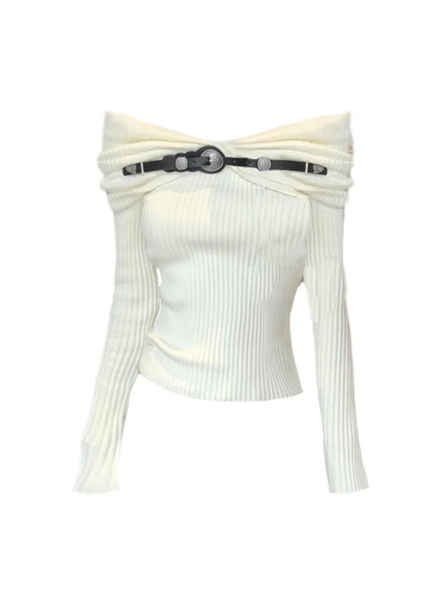 

Women's Apricot Y2k Gyaru Slash Neck Knitwear Vintage 2000s Long Sleeve Soft Cozy Sweater Harajuku Korean Sweater Clothes Autumn