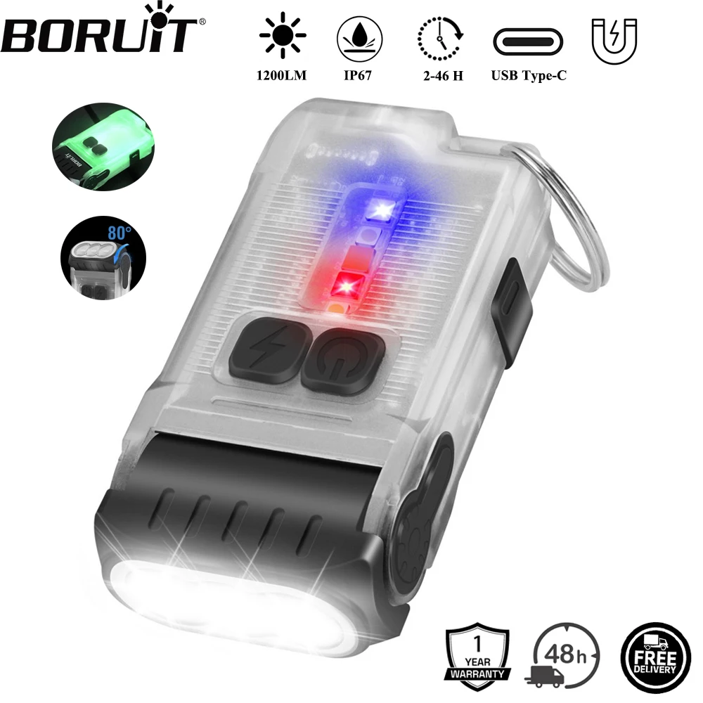 BORUiT V15 1200LM LED Keychain EDC Flashlight Type-C Rechargeable Work  Light Torch with Magnet Waterproof Camping Pocket Lantern - AliExpress 39
