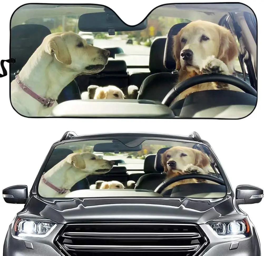 

GOSTONG Creative Driving Dogs 3D Full Print Windshield Sunshade Summer Car Sun Shade Heat Shield for Cars Truck SUV Window Prote