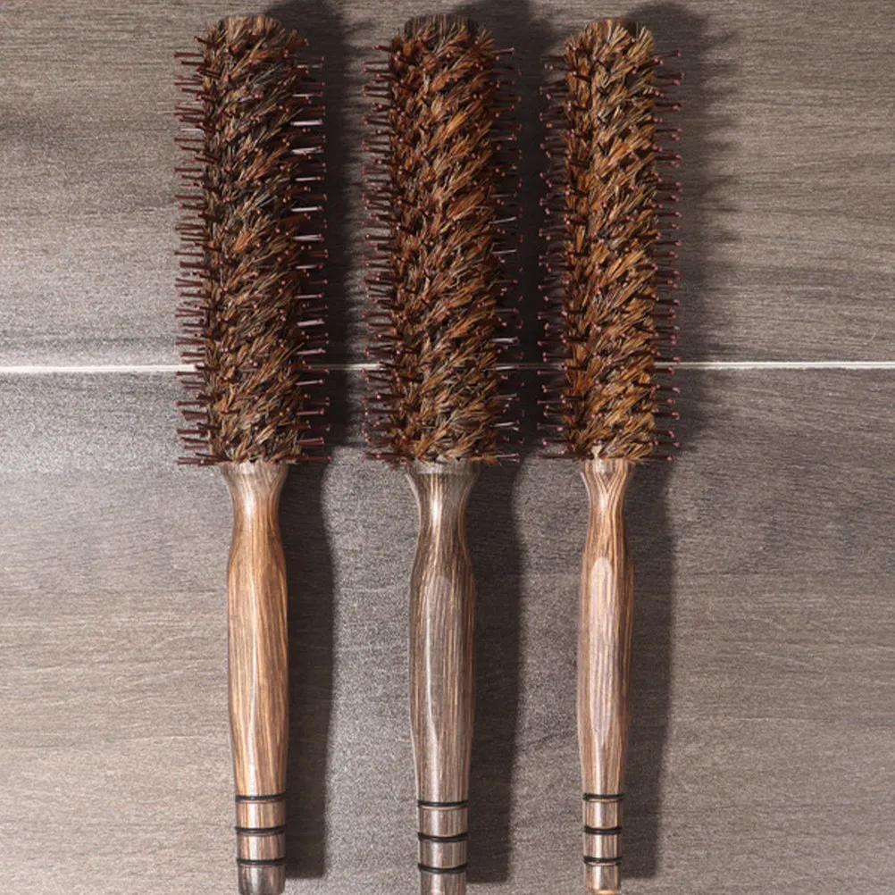 

Gentle Boar Bristle Round Brush Wooden Roller Comb for Curly Hair Blow Drying Styling Massage Scalp Small Hairbrush Women