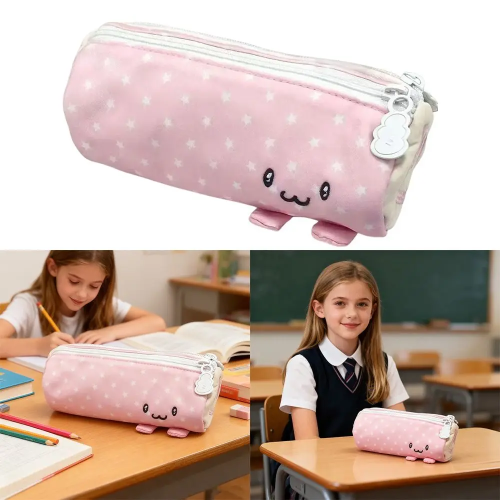 Multi-functional Pink Towel Roll Pen Bag Soft Touch Large Capacity Stationery Storage Bag Portable Pen Box Students Gift