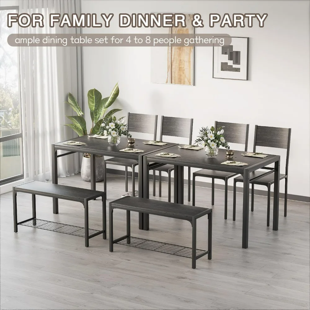 

Dining Table Set.Kitchen Table and 2 Chairs for 4 with Bench, 4 Piece Dining Sets for Small Space,Grey 43.3 x 27.5 x 29.5 inches