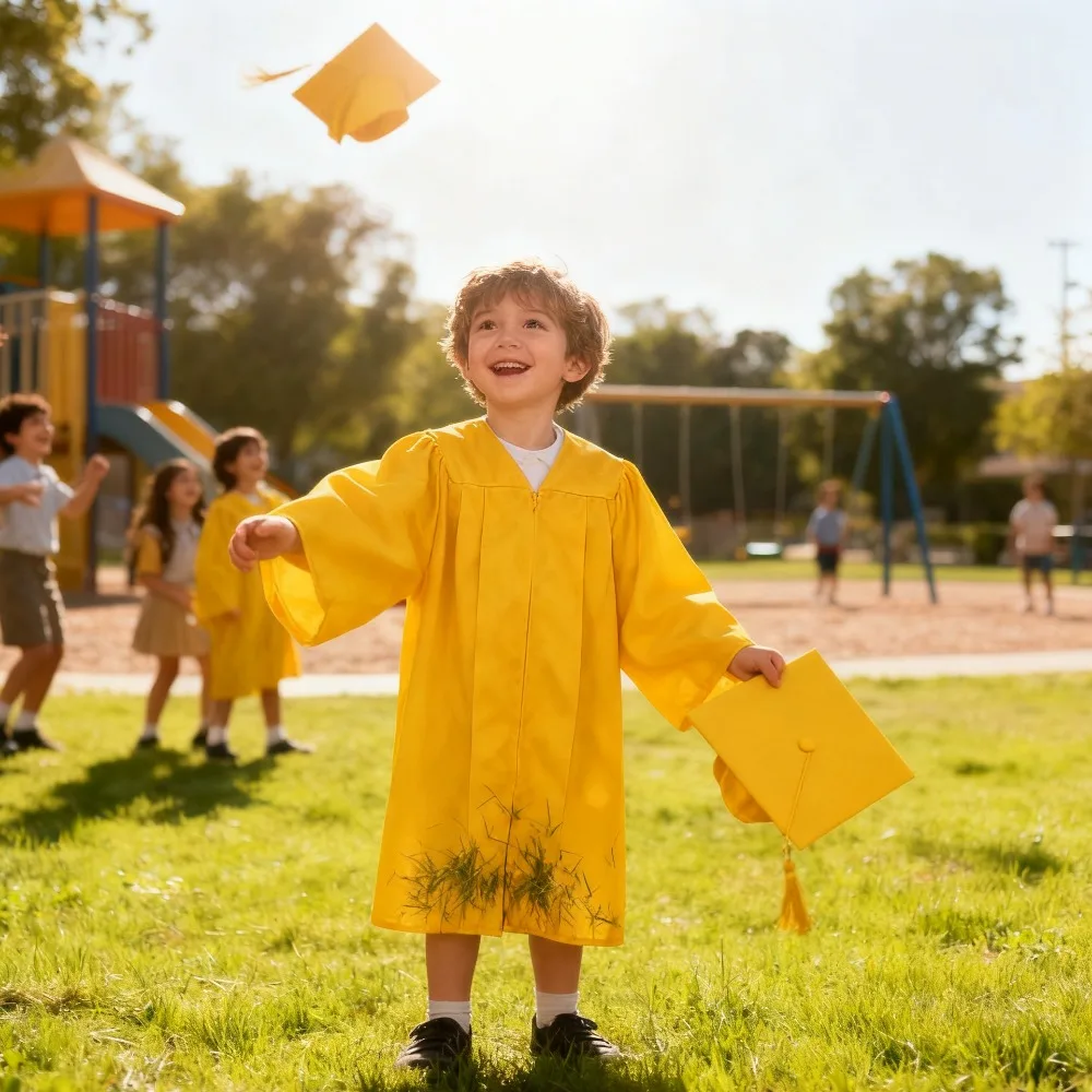 Kids Graduation Gown for Kindergarten Primary School Boys Girls Photo Shooting Graduation Ceremony Dress Outfit