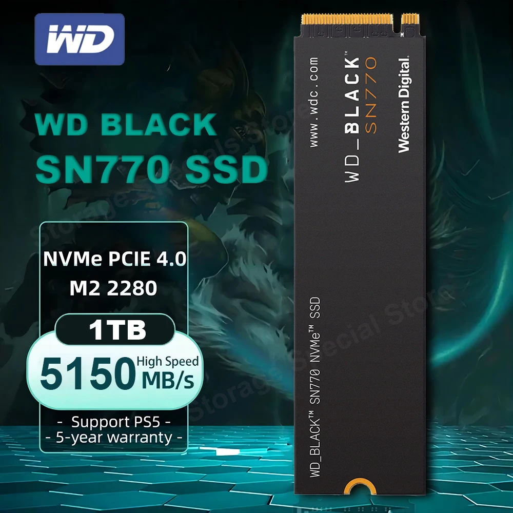 WD SSD SN770 WD_Black Internal Solid State Drive NVMe Gaming SSD Gen4 PCIe M.2 2280 3D NAND High Speed SSD for PC PS5 Desktop PC