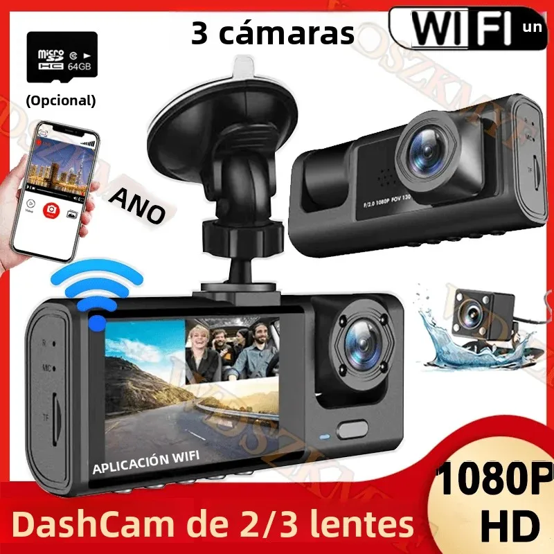 Cámara de Coche con WIFI 2/3, Grabadora de Video DVR para Cabina de Coche, 1080P, Interior del Vehículo, Grabador de Video DVR de Tres Canales, Registrador de Video, Dashcam, Videocámara