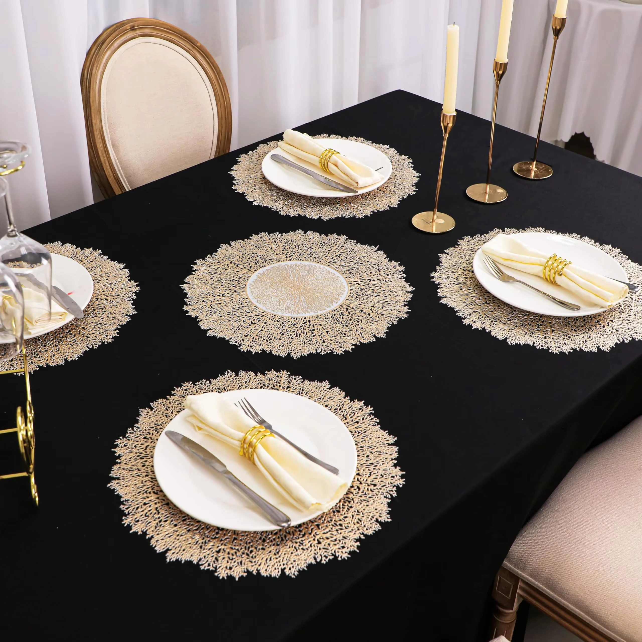 4pcs Set 15 Inch Vinyl Placemats Round Coral Heat Resistant Dining Table Place Mats Party Wedding Christmas Thanksgiving Decor
