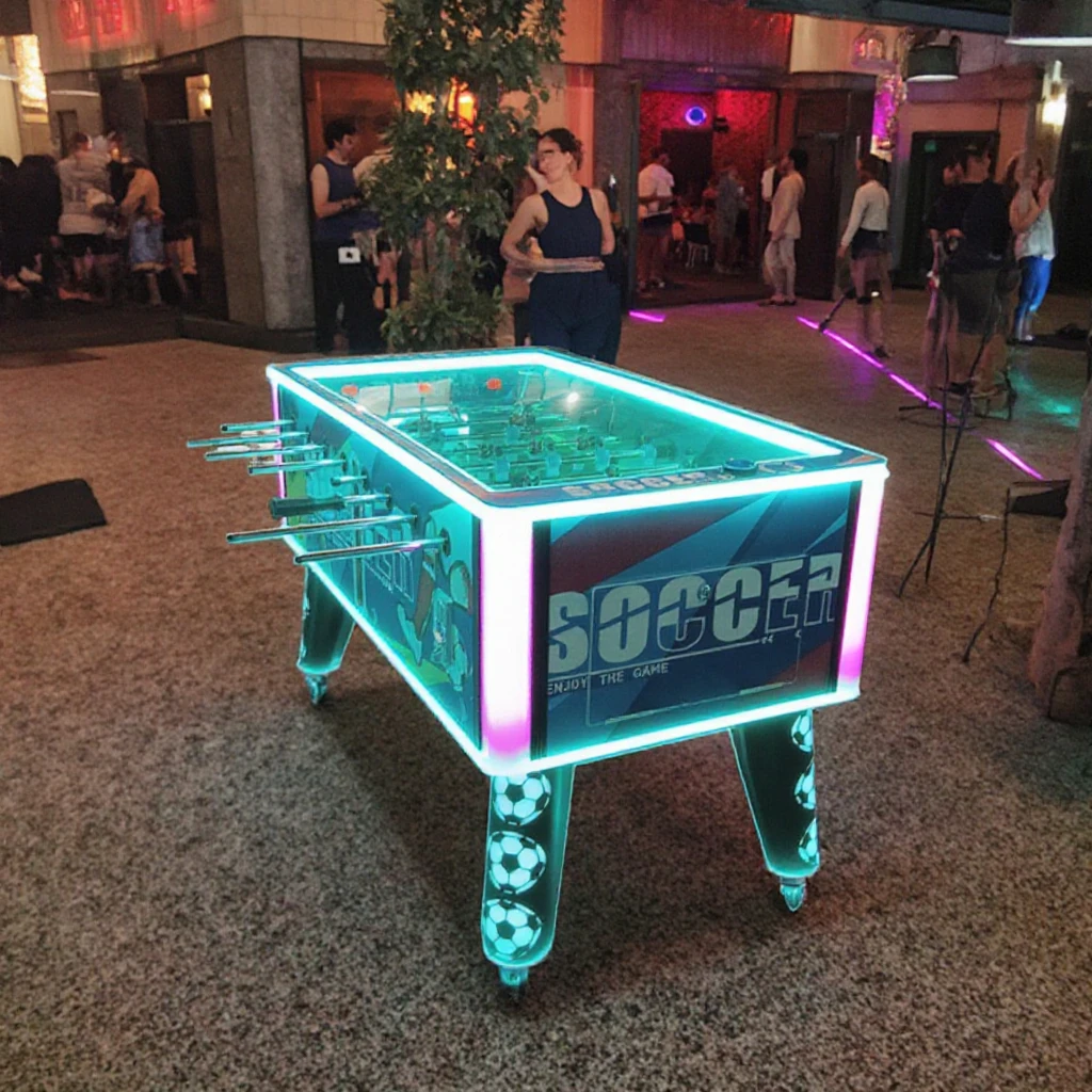 2-Player Coin-Operated Metal Football Desk Game Foot Soccer Table for Parties or Interactions English Language