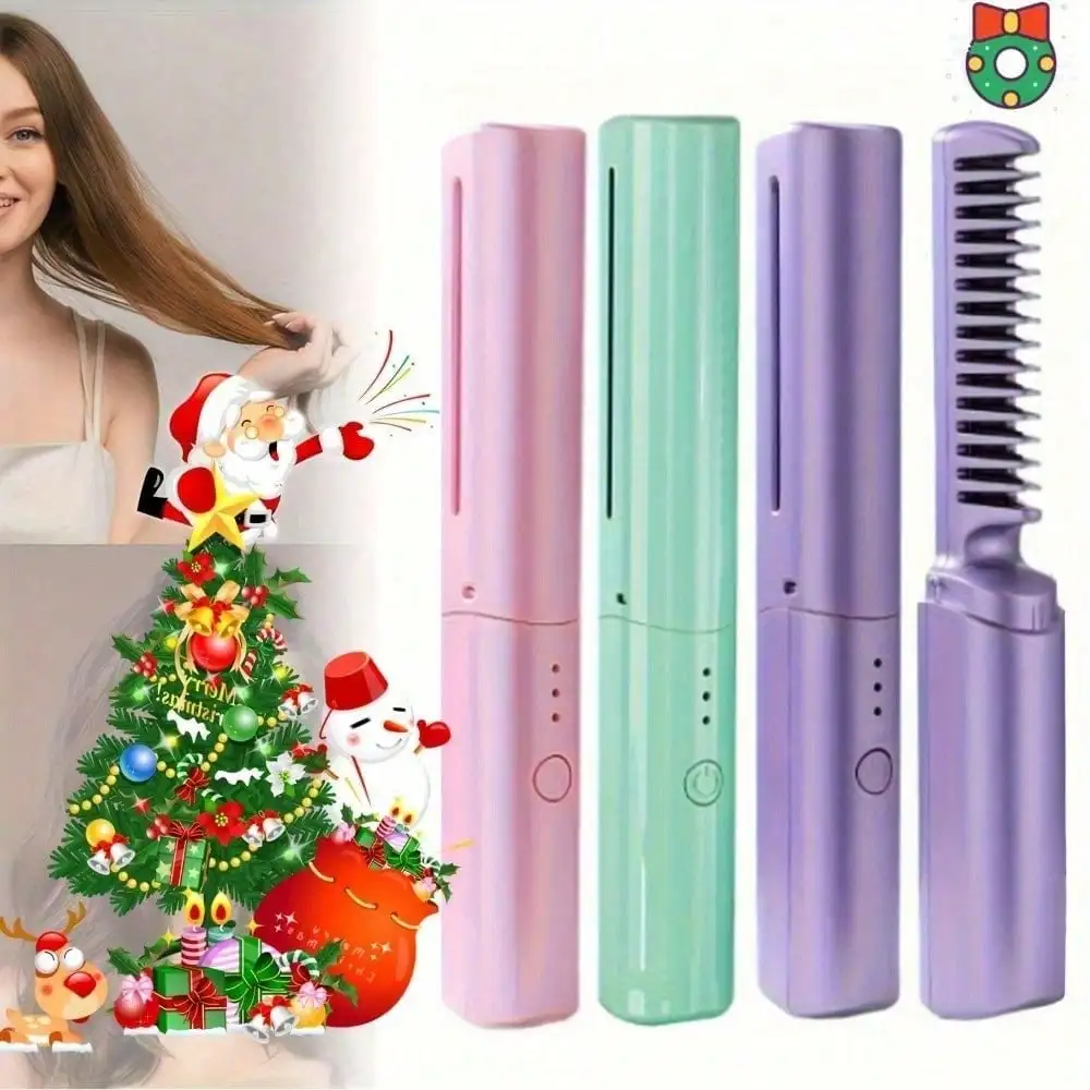 1pc Dual-Use Portable Hair Clipper And Curling Iron, Women's Hot Comb Hair Straightener, 2 In 1 Curling And Straightening Dual Use, Anti-Scalding, Portable Travel, Ideal Gift For Women, Good Choice For Women Gifts