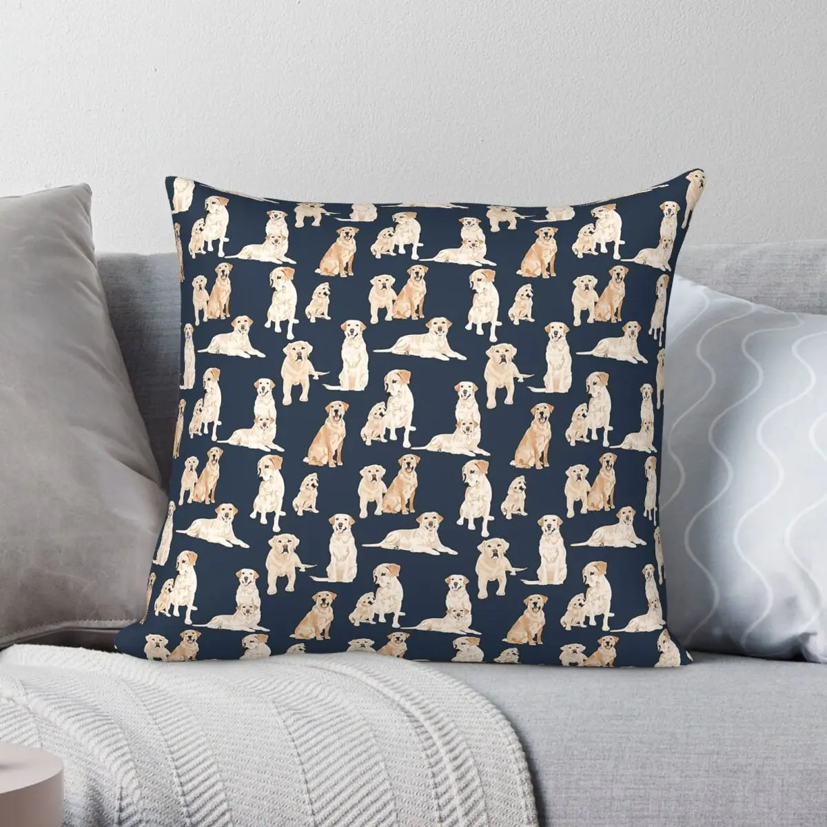 Yellow Labrador Retriever Navy Square Pillowcase Polyester Linen Velvet Printed Decorative Pillow Case Sofa Cushion Cover 18