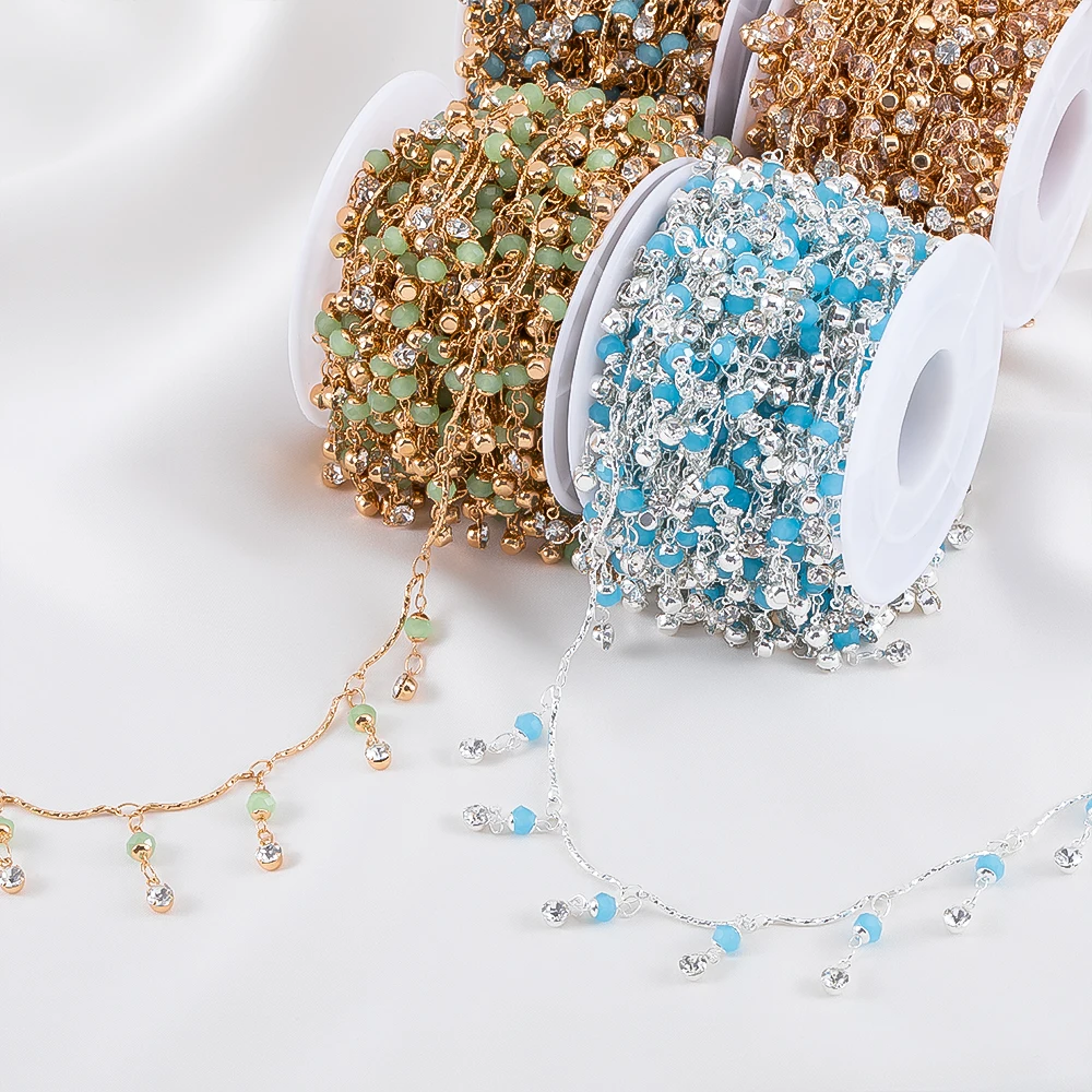 1Meter Glass Beads Crystal Pendant Copper Chain DIY Necklace Bracelet Antique Tassel Chain Jewelry Making Supplies view 4
