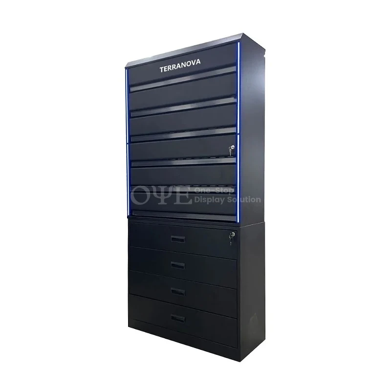 Custom.Smoke Shop Fittings أرفف السجائر عرض موقف مع خزانة تخزين Led Lighting Store Ra