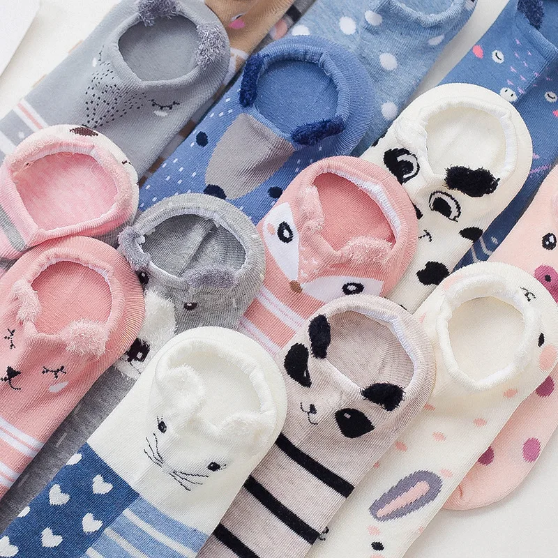 16 Pairs Cute Animal Ear Women Cotton Socks Kawaii Cat Dog Summer Short Socks Girl Socks US5-9