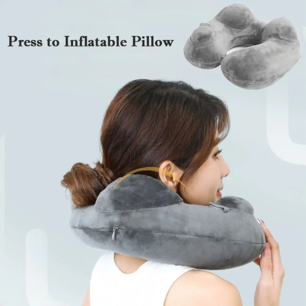 Portable Press to Inflatable Pillow Soft Lightweight Travel Air Pillow U-Shaped Folding Neck Support Cushion
