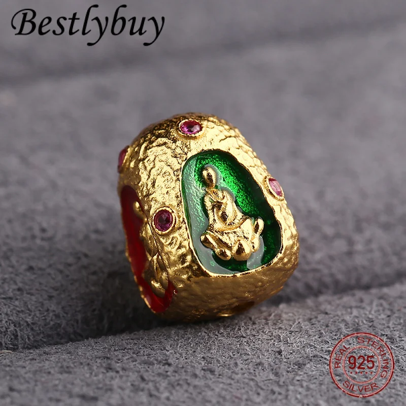 

NEW S925 Silver Lucky Buddha Bucket Pearl Ancient Method Gold Burning Blue Enamel DIY Jewelry Accessories
