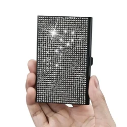 New Diamond Metal Business Card Case Aluminum Organizer Flash Rhinestone Slim Business Card Case Business Supplies