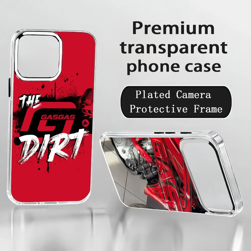 Coque de téléphone Racing G-GASGAS pour iPhone 17 Air 16 15 14 13 12 11 Pro Max Plus avec bouton chromé et anneau de caméra transparent