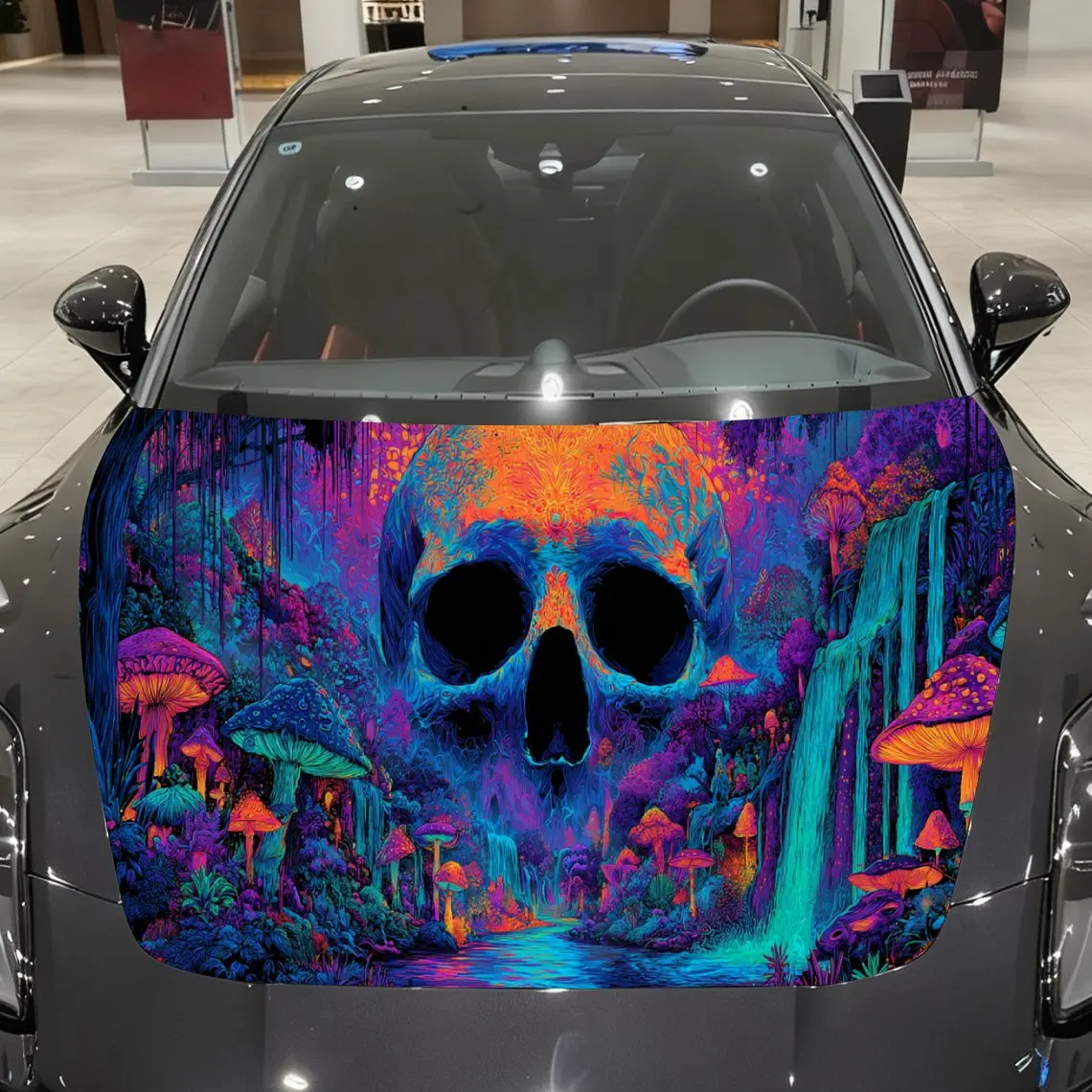 

Skull Mushroom Waterfall Auto Cover Sticker, Waterproof and Self-adhesive Car Hood Decal, Auto Vinyl Wraps, Cool Car Exterior De