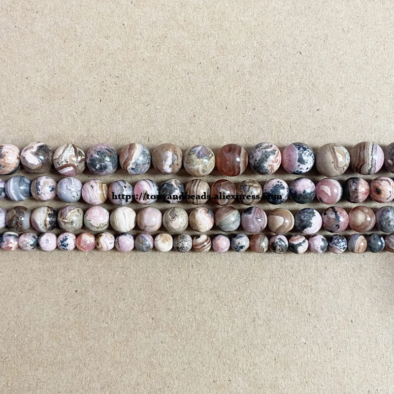 Genuine Semi-precious Natural B Quality Argentina Rhodonite Stone Round Loose Beads 15