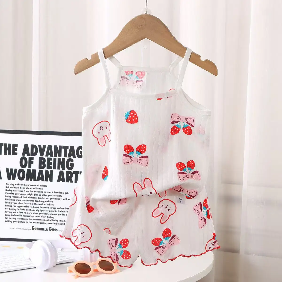 

Kids Set Summer Thin Baby Tops+shorts Cotton Vest Sleeveless Cartoon Cute Loungewear Set for Girls Suit 73-130CM