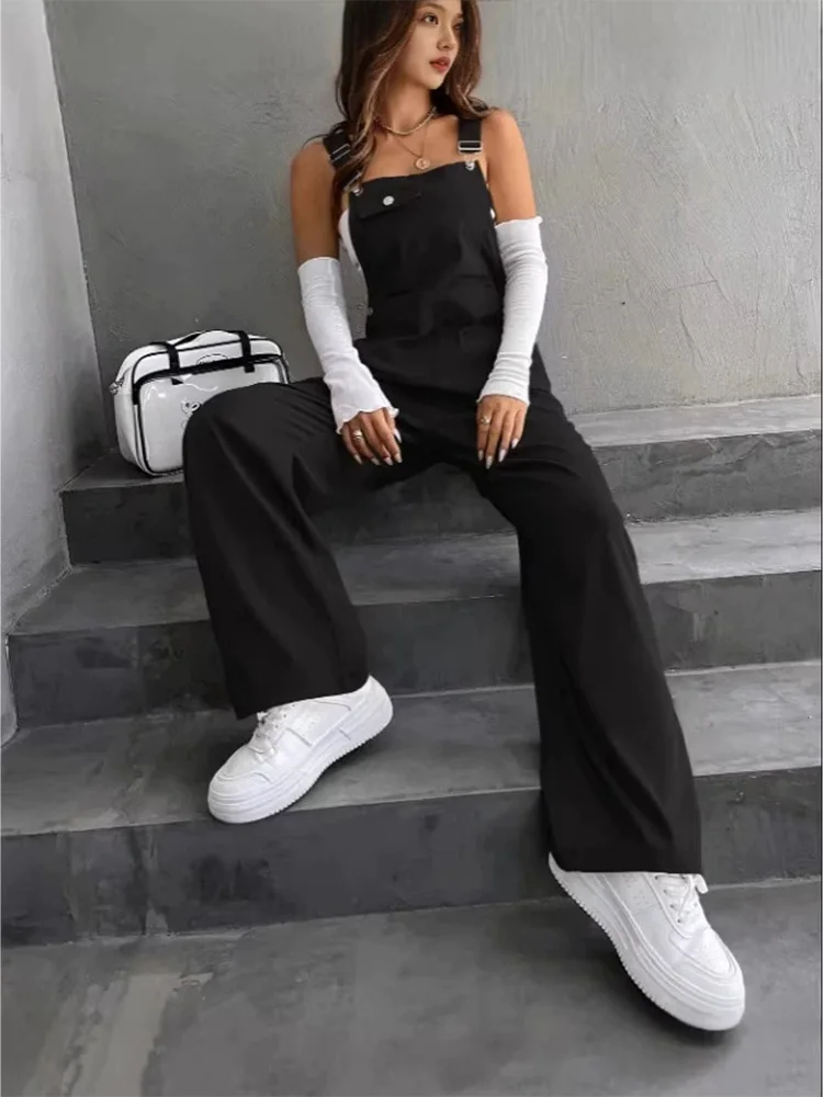 

New Western style women's overalls, loose straight-leg cargo style casual fashion solid color pants trendy