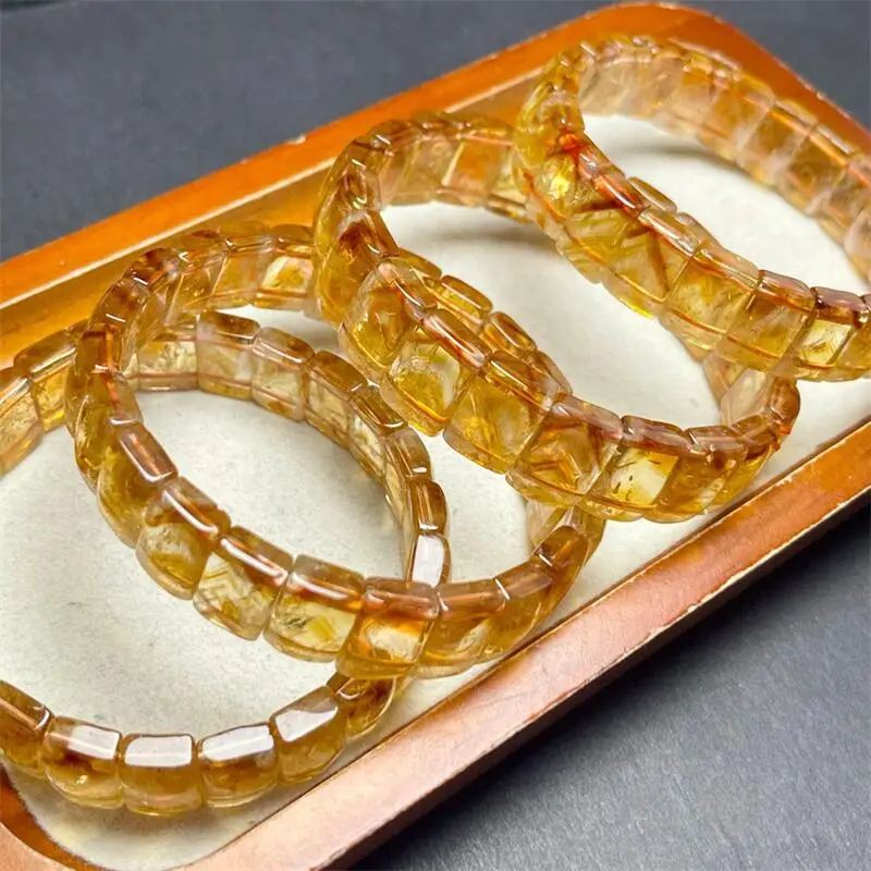 Natural Citrine Bangle Quartz Crystal Yoga Reiki Healing Fengshui Stretch Bangles Female 1PCS 13MMX9MM