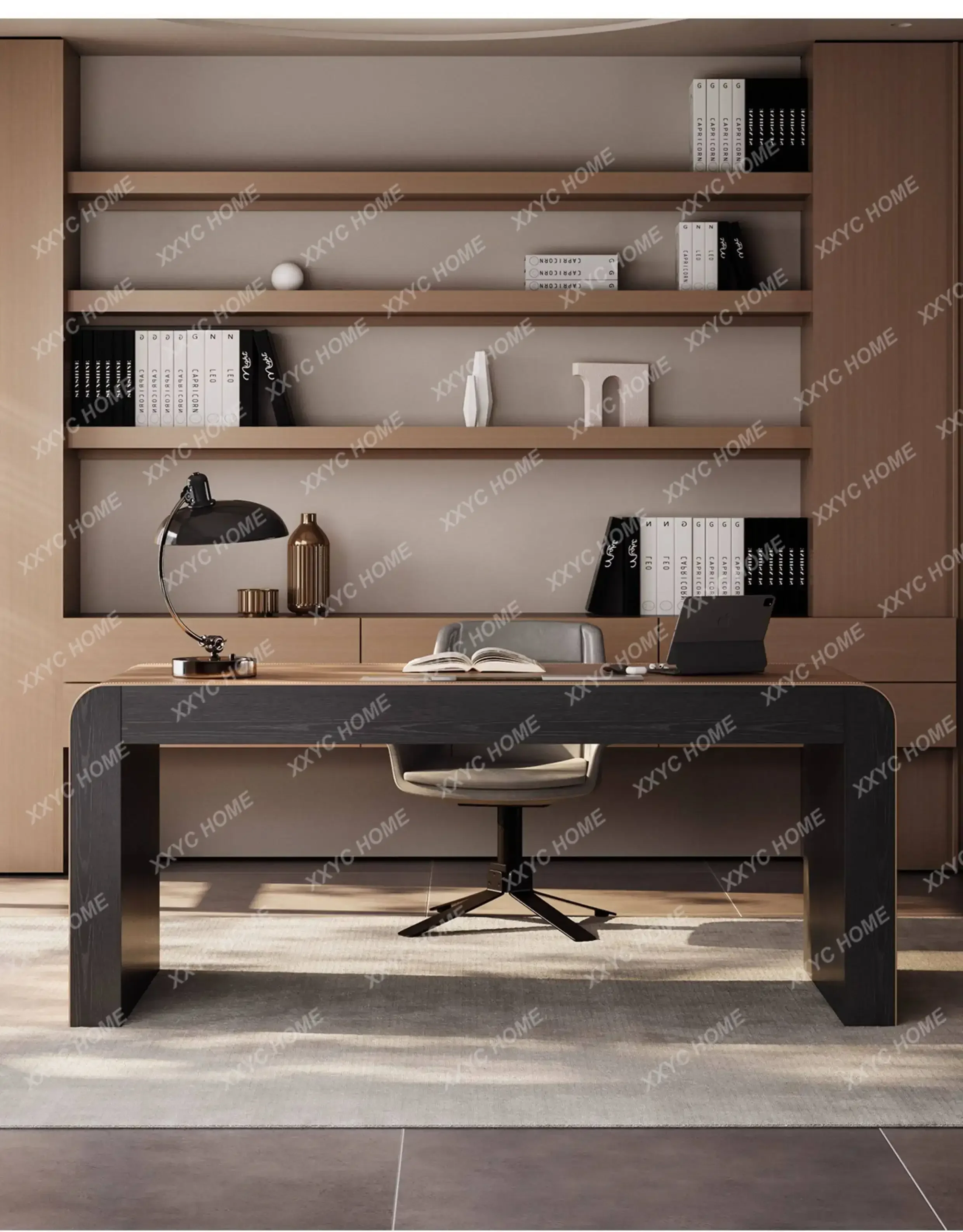 

Saddle leather solid wood desk high-end study home writing desk computer desk