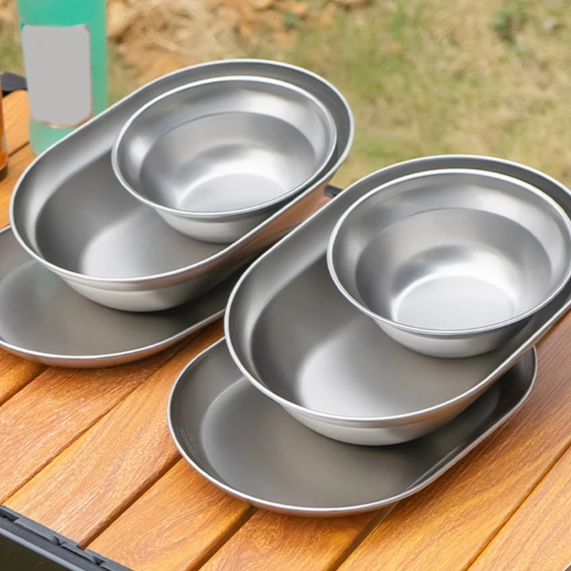 6/8/10PCS Camping Plates Metal Servings Dishes 304 Stainlesss Steel Tablewares Outdoor Kitchenwares Reliable Plates