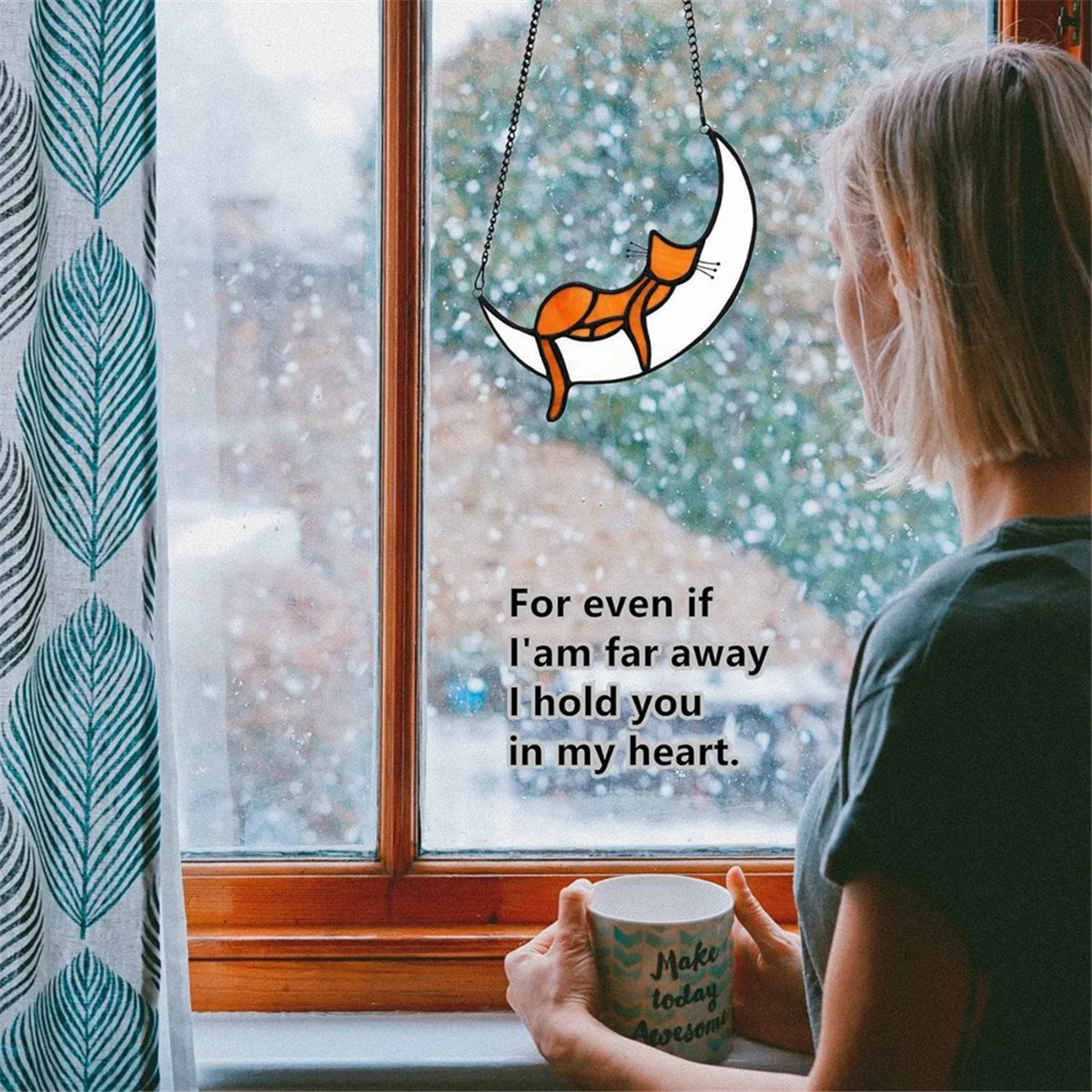 New Orange Cat Decor Gifts for Cat Lovers, Stained Glass Window Hangings Sleeping Cat for Window