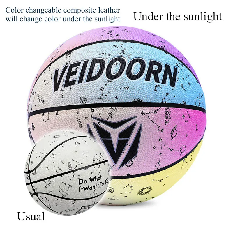 Size 7 Standard Basketball Colorful Streetball Change Color Under The Sunlight PU Leather Training Match Basketball for Adults