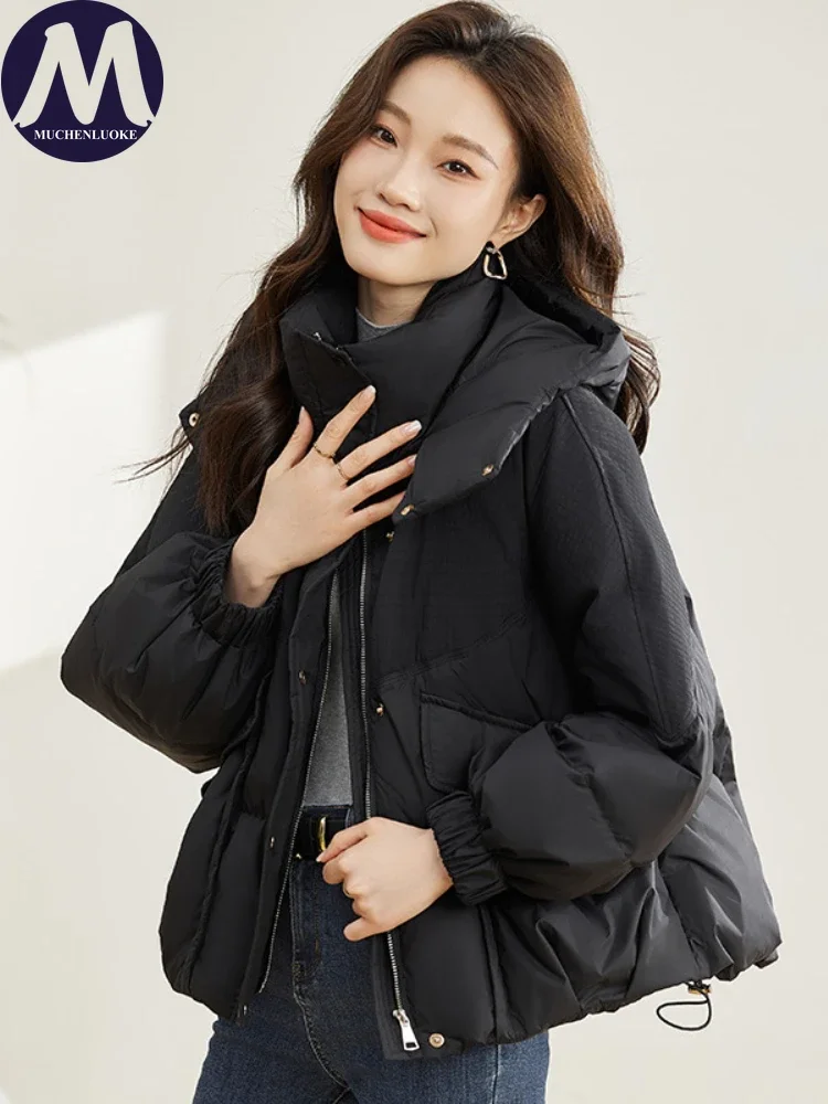 Ropa de algodón para mujer, Parkas cortas con capucha de manga larga a la moda coreana, Parkas cálidas holgadas e gruesas informales, abrigos