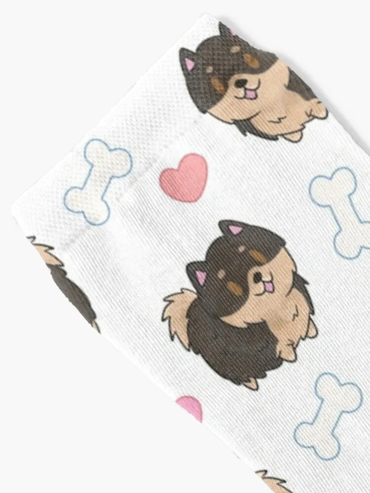 Chibi Dog Design - Black and Tan Pomeranian Dog Socks Winter Socks Women Funny Socks Woman