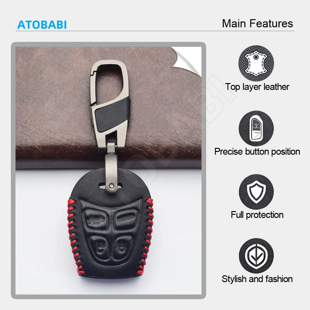 Leather Car Key Case For SAAB 2008 2009 2010 2011 9-3 9-5 93 95 4 Buttons Smart Remote Fobs Cover Protector Bag Auto Accessories view 3