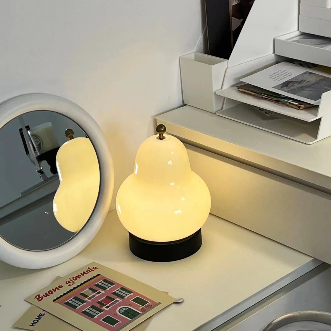 Veilleuse d'ambiance Portable à commande tactile, crème française Vintage en forme de poire (avec chargement), pour chambre à coucher, chevet et bureau