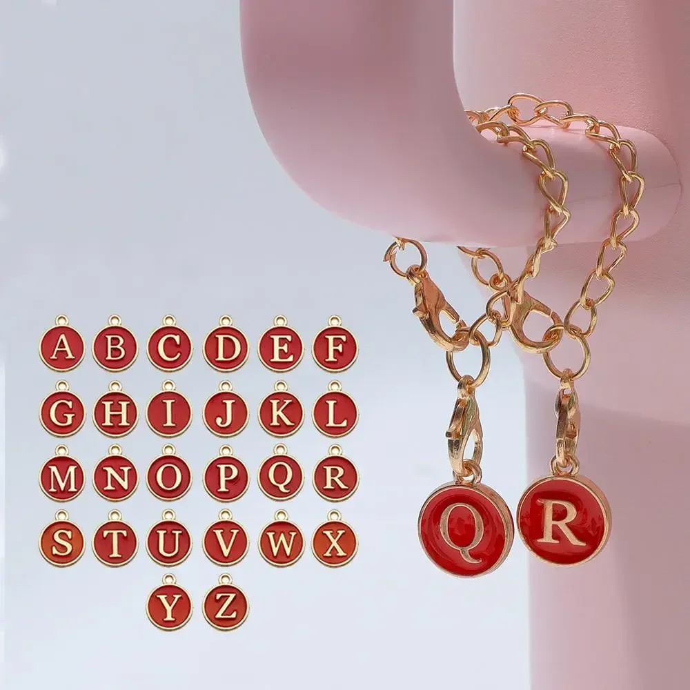 Fashion Red Metal 26 Letters Keychain Cup Luggage Initial Name ID Tag Anti-loss Keyring Women Men Backpack Pendant Accessories