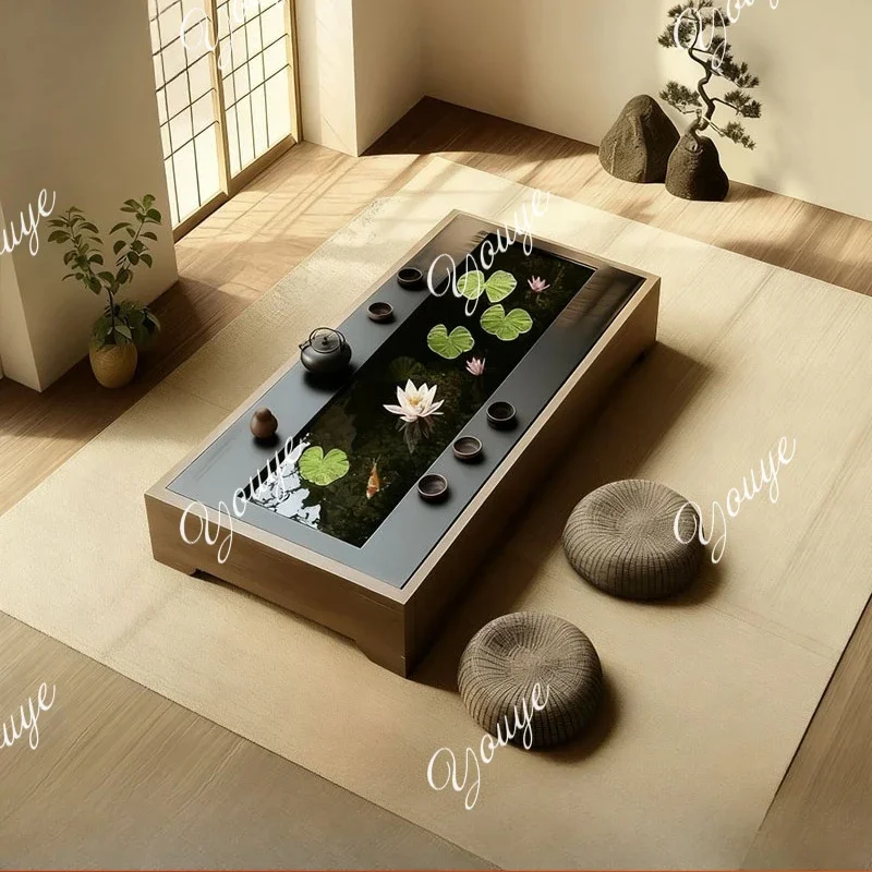 A19 Stainless steel circulating flowing water teahouse, tea table, tea room landscape, fish pond, Zen tea table